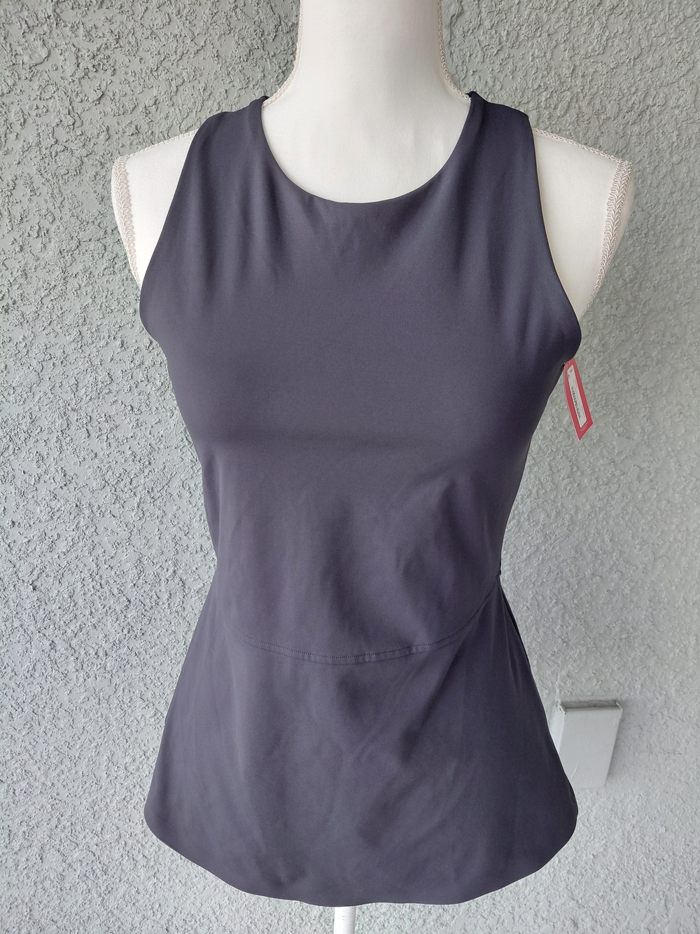 NWT SPANX 2-in-1 Peplum Mock Neck Tank Dark Storm Gray Size M